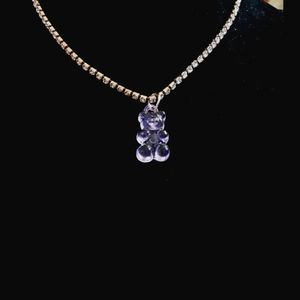 GUMMY BEAR PURPLE NECKLACE WITH RHINESTONE CHAIN NEW